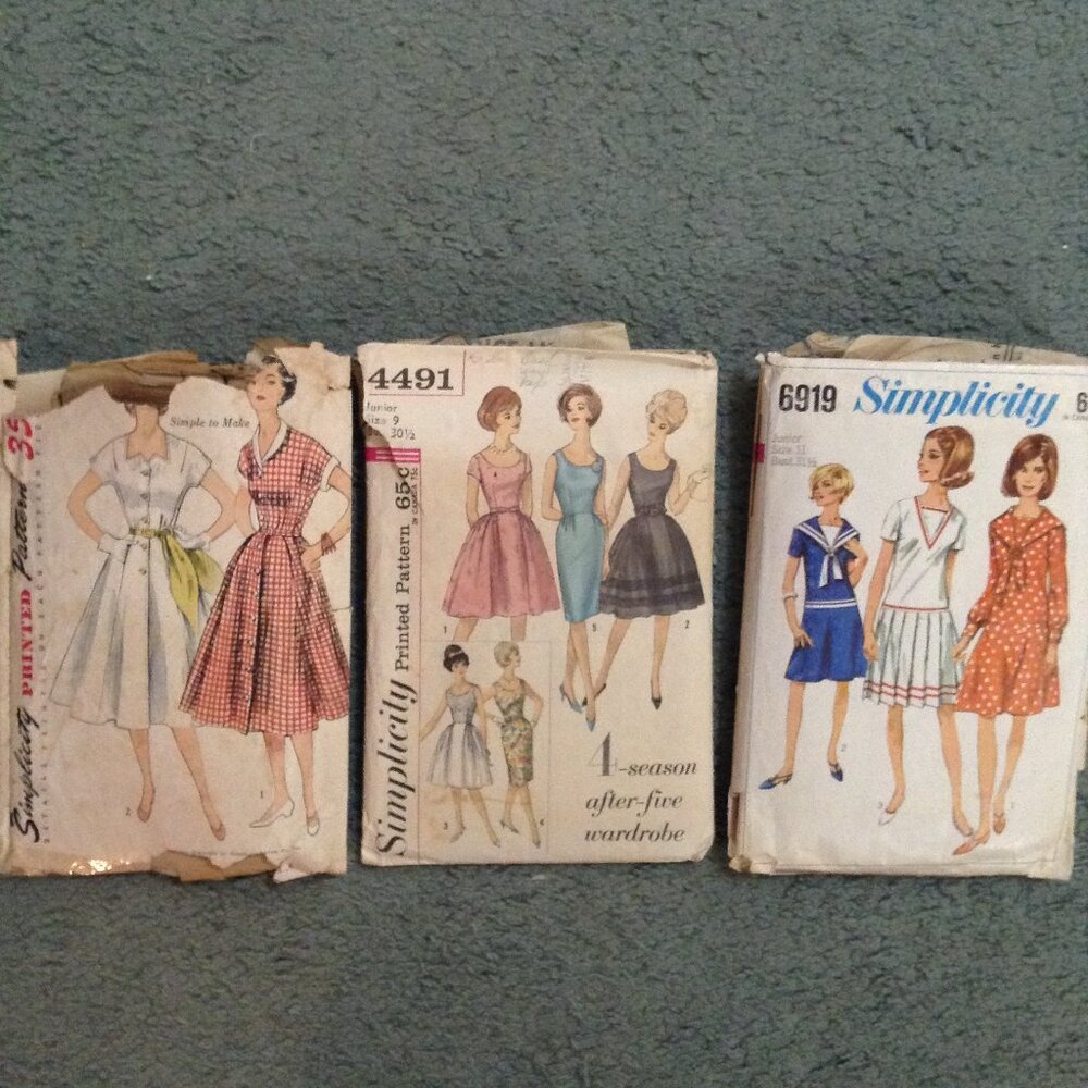 Lot of 3 (1 UNCUT 2 CUT) 1950s-1960s Vintage Sewing Patterns